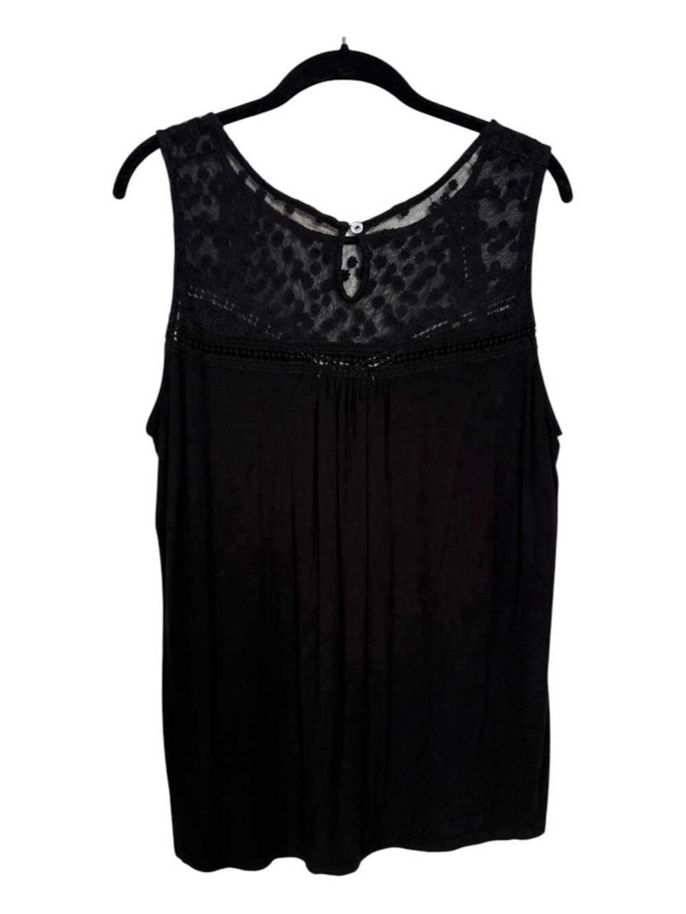Loveappella | Black Sleeveless Blouse with Floral Lace Detail | 1X